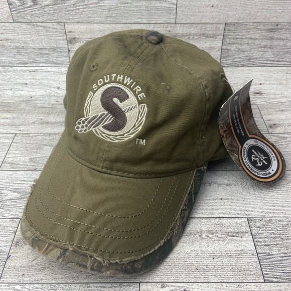 Southwire RealTree Hat Green Camouflage  Distressed Bill Strapback Camo Cap - Picture 1 of 15